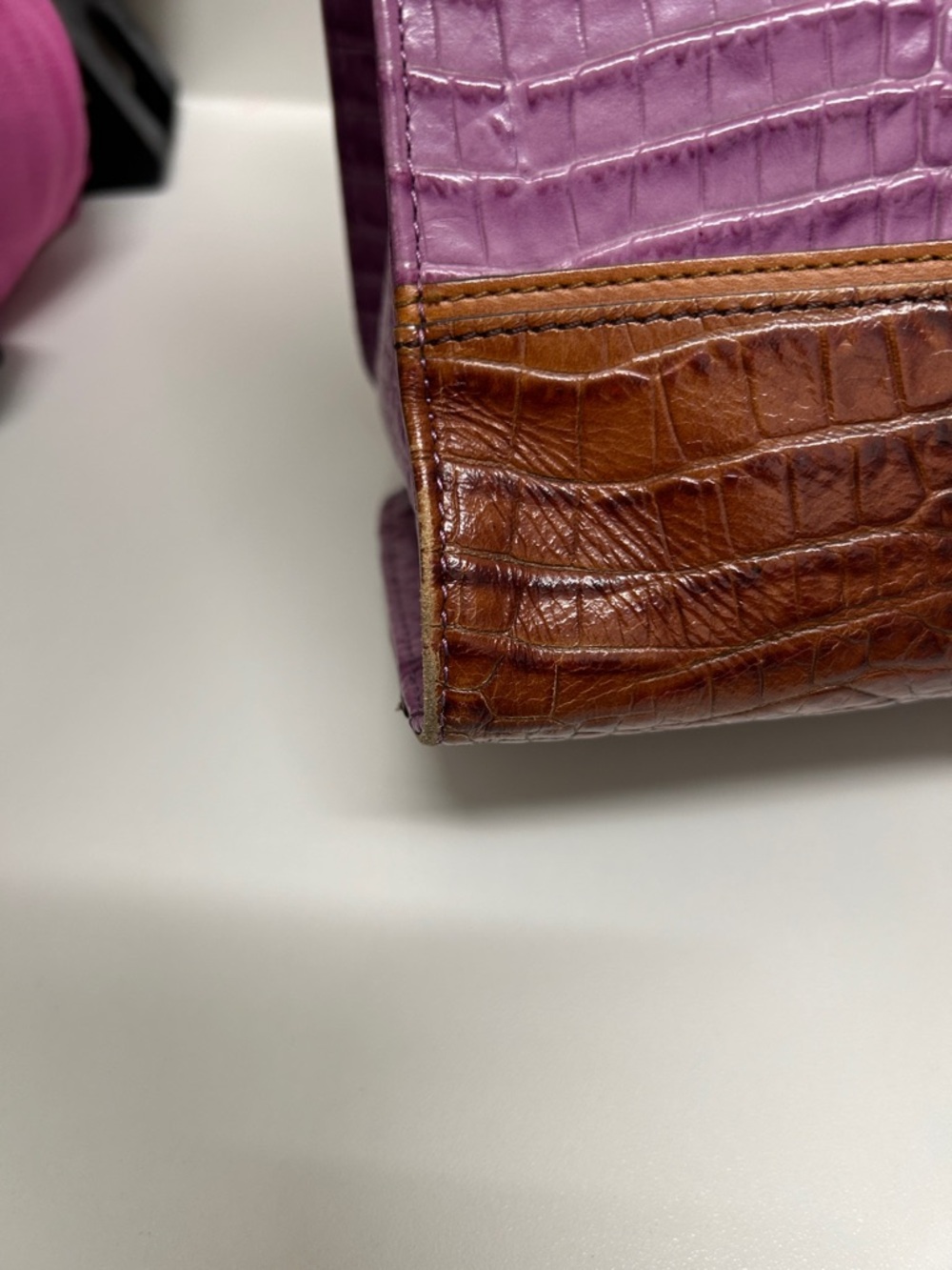 Brahmin Orchid Tri-Color Anywhere Tote Womens Croc-Embossed Shoulder Bag Purse - Picture 8 of 9
